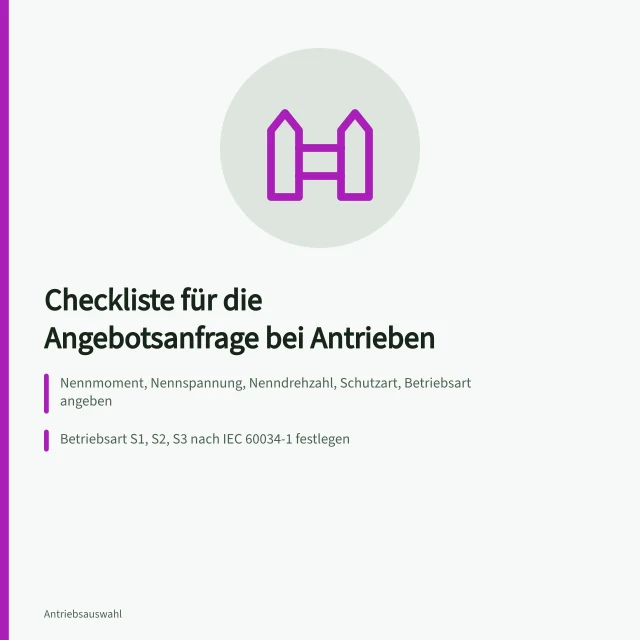 Checkliste für Angebotsanfragen bei Antriebsherstellern mit technischen Pflichtangaben. Checkliste für die Angebotsanfrage bei Antriebsherstellern