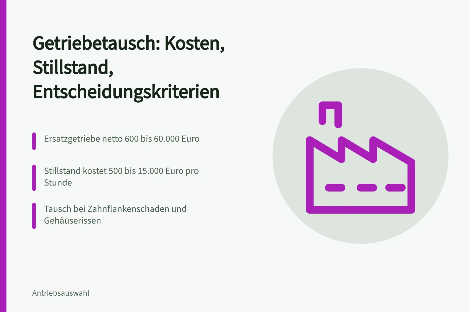 Karte zu Getriebetausch: Kosten, Stillstandskosten und Entscheidungskriterien im Überblick